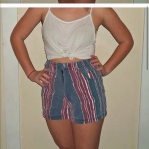 colorful striped denim shorts